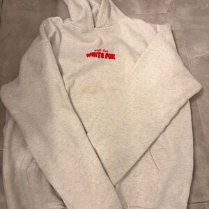 White Fox Boutique Light Gray Hoodie with Red Logo